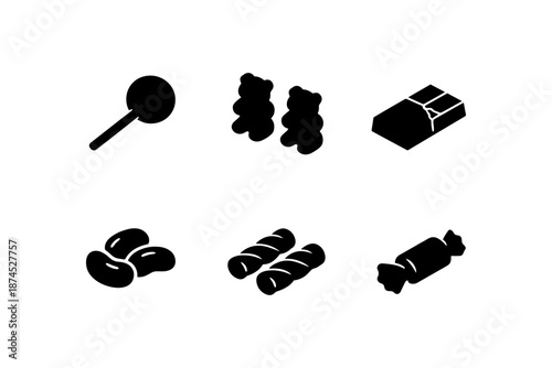 Set of candy icons: silhouette sweets and treats for confectionery designs