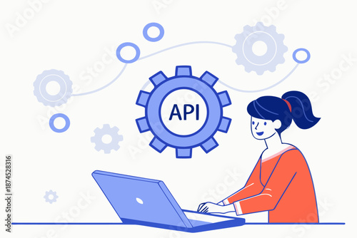 Engineer on laptop integrating systems, monitoring data flow and analyzing API connections between web applications for efficiency.