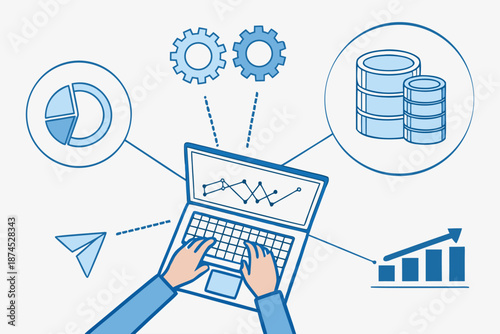 Businessman using laptop to offer remote IT customer support, troubleshooting technical issues through help desk chat and technical assistance.