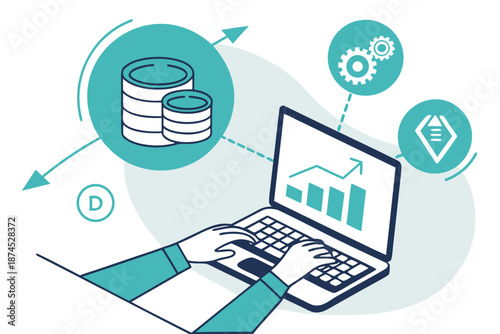 Businessman analyzing business data on laptop, leveraging business intelligence tools within a data warehouse for advanced data analysis.