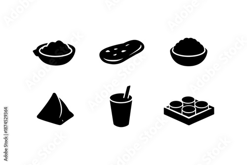 Minimalist icons of popular indian snacks and drinks