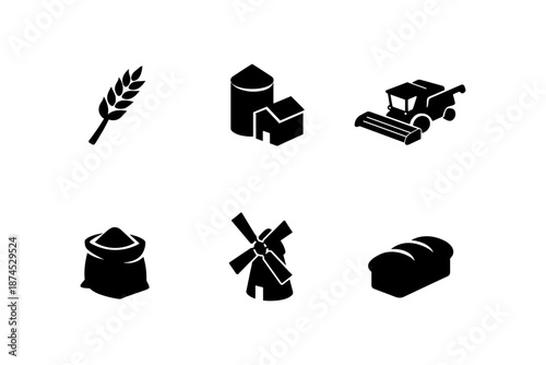 Silhouette icons of agriculture: from wheat to windmills