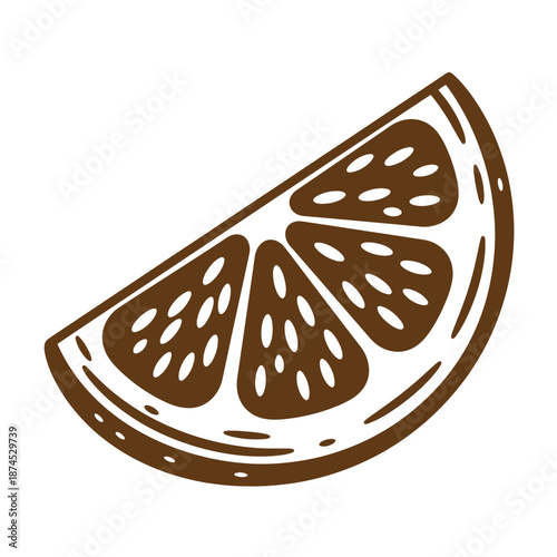 Brown slice of citrus fruit with seeds isolated on white background