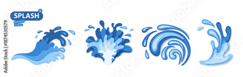 Save water ecology art with 3D papercut wave and splash drops. Sea theme paper cut vector design ideal for Songkran festival or conservation campaigns. Paper art promotes environmental awareness.