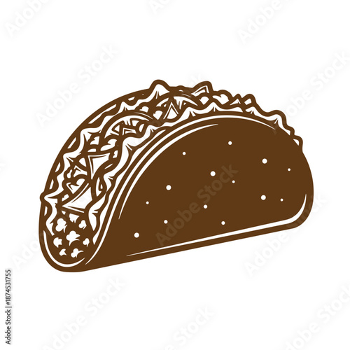 brown taco with lettuce and cheese on top isolated on white background