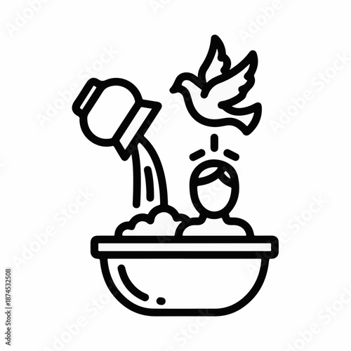 Person being baptized with water and dove symbolizing purity