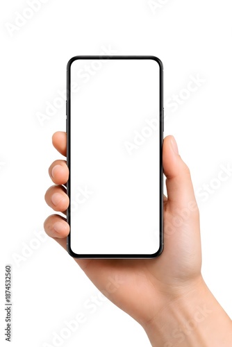 Hand Holding Generic Smartphone with Blank Screen Isolated on White