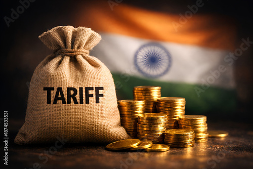 Indian Tariff and Trade: Tariff Bag, Gold Coins, India Flag