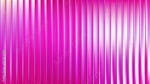 Glass fractal pink gradient pattern with neon effect and vertical light. Ribbed lines background for soft texture and vibrant abstract beauty through blur. Dark fluted futuristic wallpaper.