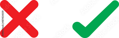 yes and no vector icon, Approved disproved icon, on and off symbols, Green checkmark and red cross symbols for approval and rejection status transparent background