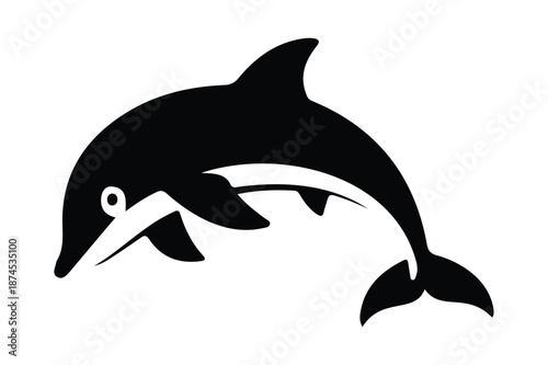 Stylized jumping dolphin black and white illustration