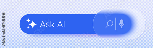 Trendy glassmorphism generative Ask AI button. Artificial intelligence concept. Web user interface element for ui ux design. Transparent button in the glass morphism style. Vector illustration.