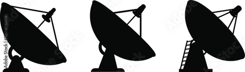 Three radio telescopes against a white background a striking silhouette