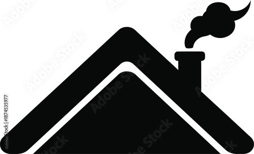Simple house with chimney and smoke depicted in a dark silhouette