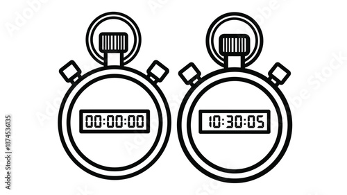 Two digital stopwatches displaying different times in a simple black and white style