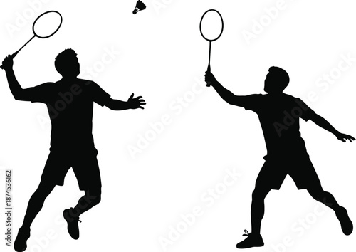 Two badminton players in action a striking black silhouette