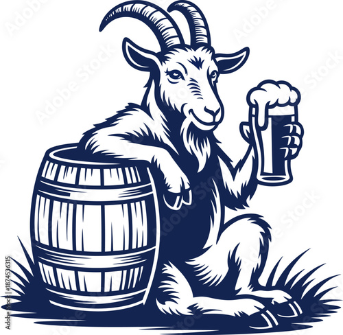 Funny Goat Drinking Beer Illustration