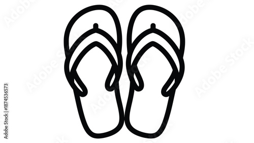 A simple illustration of two black and white flip flops shown from above