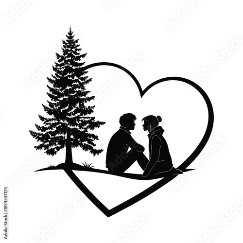 Romantic couple in heart-shaped silhouette