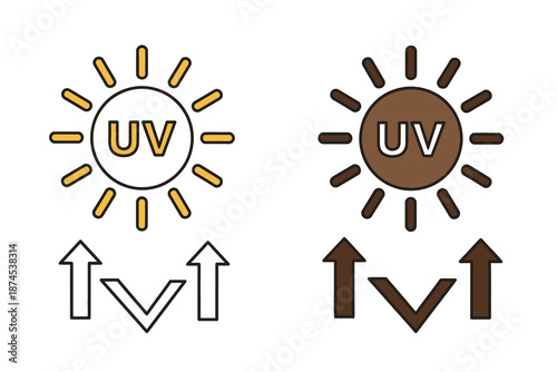 Uv light and arrows icons in black and gold