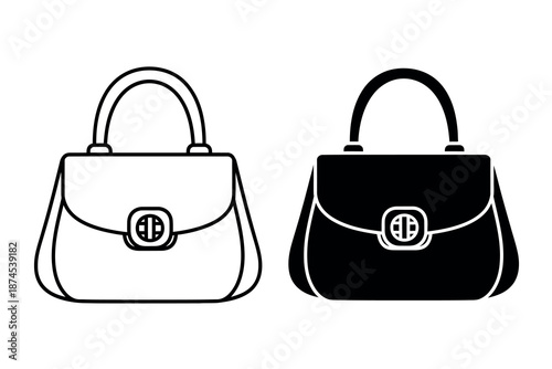 Vector illustration of two stylish handbags in black and white