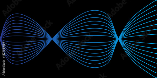 Abstract Blue Flowing Line Design on Black Background with Modern Minimal Curve Pattern