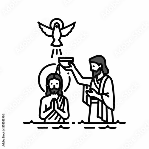 Jesus' baptism by John the Baptist with dove above