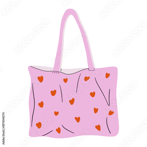 Abstract shopping bag icon. Hand drawn fabric cloth tote bag for purchases in cartoon style, shopping, sale, fashion concept. Minimalistic vector flat illustration