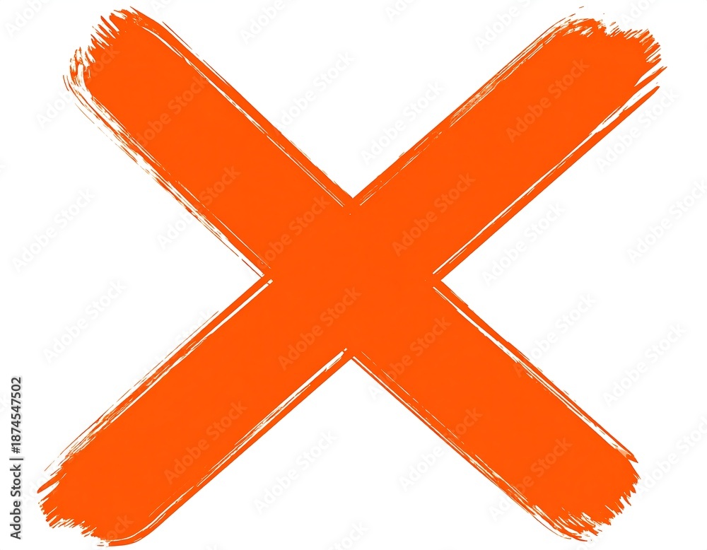 Obraz premium Vibrant orange brush stroke X symbol on white background