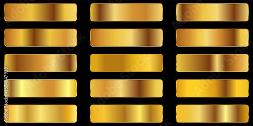 Set of golden metallic gradient template design decoration on black background .texture gold gradient