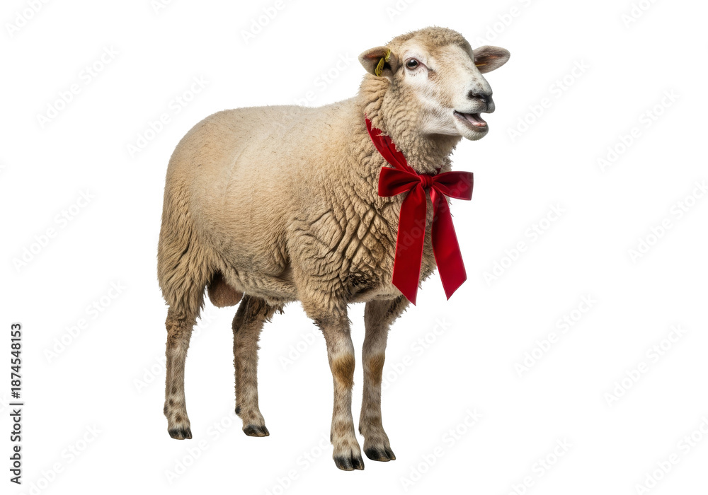 Fototapeta premium festive sheep with red bow for eid mubarak ramadan celebration