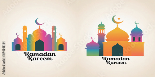 ramadan, kareem, mosque, masjid, logo, silhouette, colorful, gradient, vibrant, islamic, architecture, dome, minaret, eid mubarak, celebration, holy month, illustration, vector, branding, icon, religi