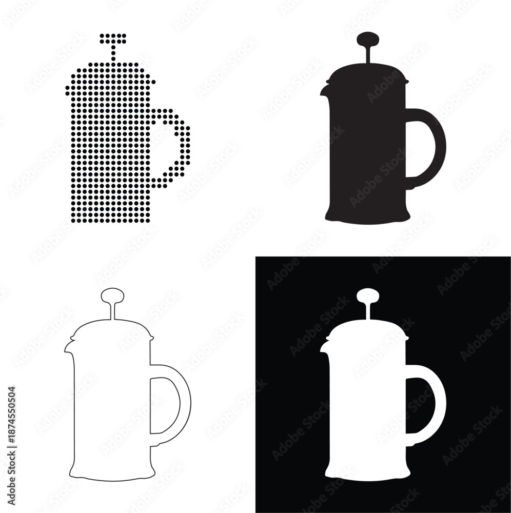 Obraz premium Collection of French press coffee makers in various styles and colors