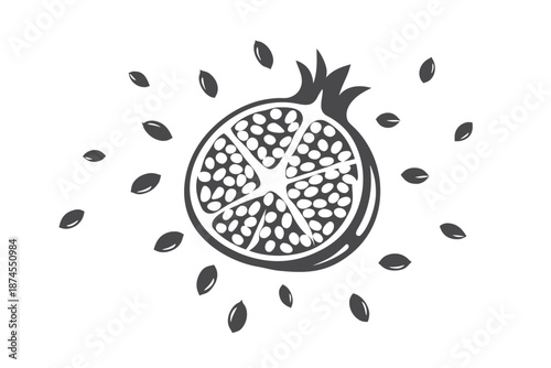 Half Pomegranate with Seeds Isolated on a White Background