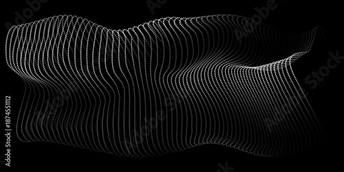 3D Vector Wave Lines with Smooth Flowing White Light Curves on Black Background, Technology and Digital Concept
