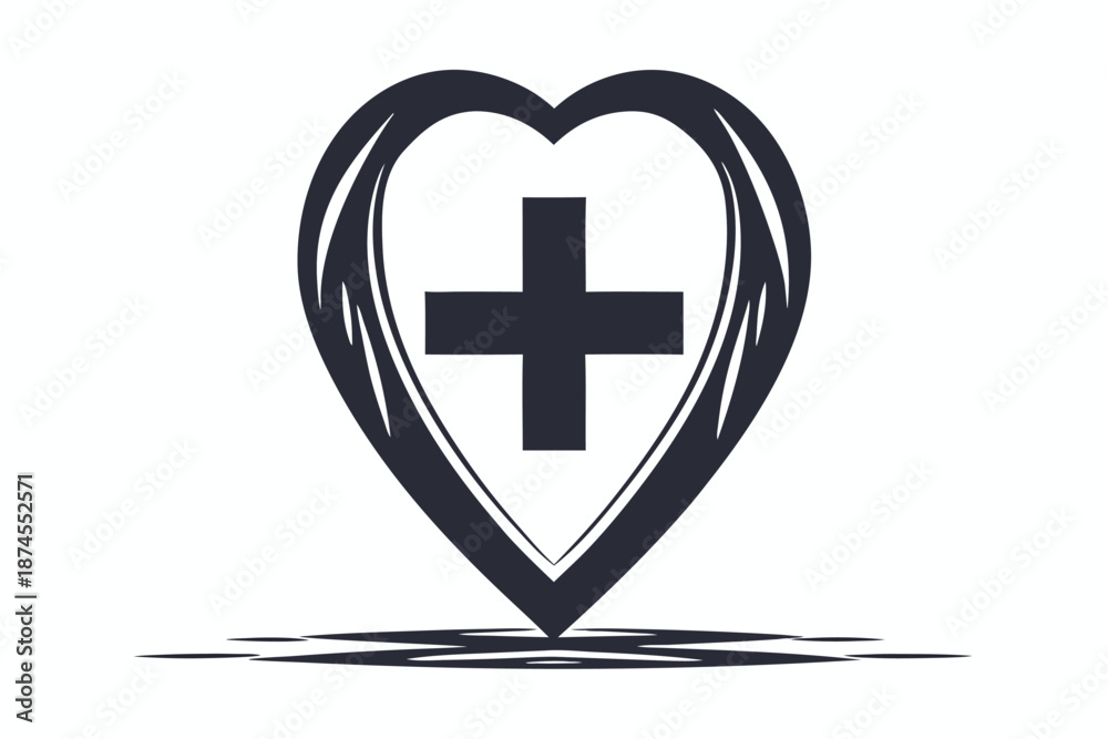 Obraz premium Heart Shape Medical Cross Symbol Icon Sign on White Background Health Logo