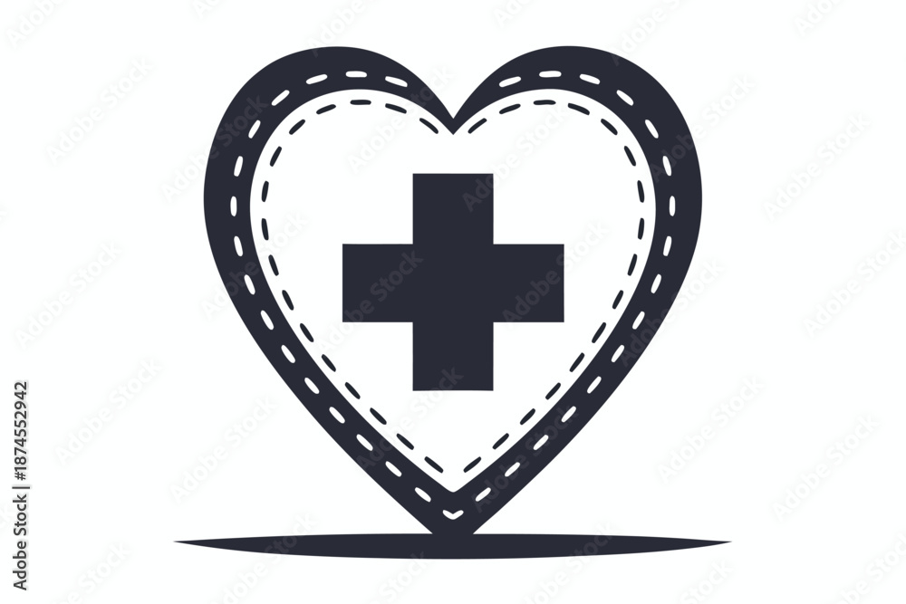 Obraz premium Heart Shaped Route with First Aid Sign on White Background Road Design