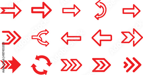 Collection of red arrow symbols pointing in various directions on white background vector
