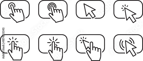 Hand cursor icons showing different interaction states with transparent background pointer click