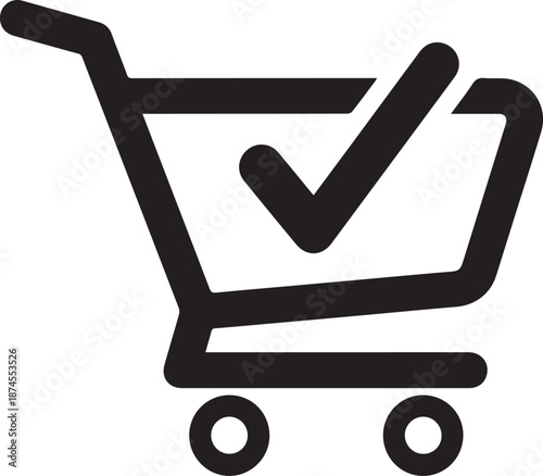 Simple shopping cart icon with handle and wheels isolated on white background symbol commerce