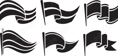 Six flowing wave decorative ribbons banners isolated on white background curved