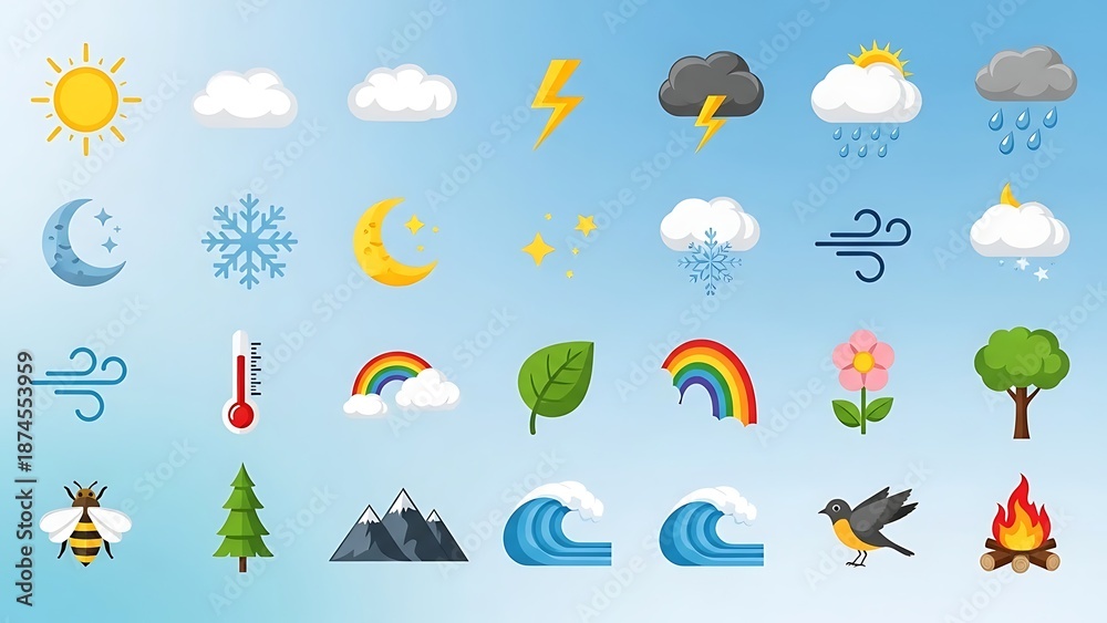 Obraz premium Weather and nature icons collection