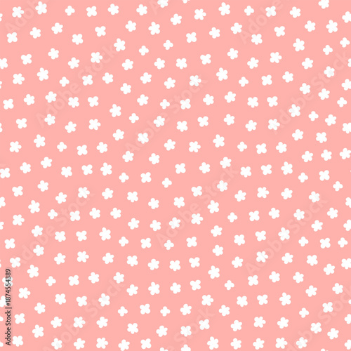 Retro flat seamless pattern with abstract white flower silhouette on pink background. Abstract art vector illustration.