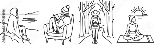 Solitude concept aesthetic line art drawing of peaceful person