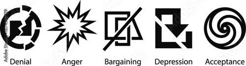 Grief stages conceptual vector set with abstract geometric shapes