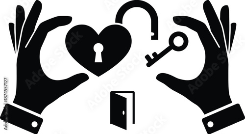 Heart icon opening to reveal inner vulnerability concept illustration