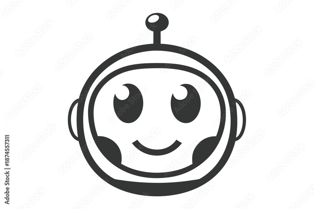 Obraz premium Outlined cartoon robot head features a helmet and smile on a transparent background