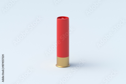 Shell for carbine on light gray background. Cartridge for shotgun. Bullet for skeet shooting. 3d render