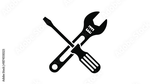 Crossed wrench and screwdriver tools graphic perfect for design on transparent background silhouette