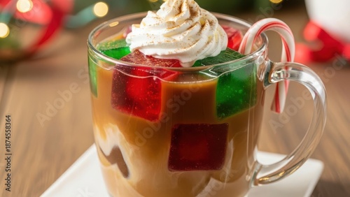 Holiday spiced coffee with candy cane and whipped cream
